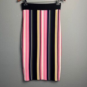 Rachel Roy Knit Skirt April Striped Pink White Navy Black‎ Bodycon Midi Womens M